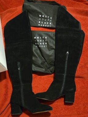 White House Black Market Black Suede Over-the-Knee Block Heel Boots